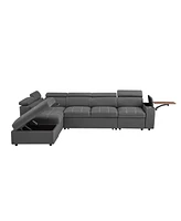 Grey Fabric Sectional Sofa with Storage Ottoman