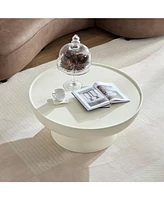 35.43''Fiberglass Cream Style Coffee Table for Living Room,Apartment,Matte White Table front of the Sofa, Irregular Center Table,No Need Assembly