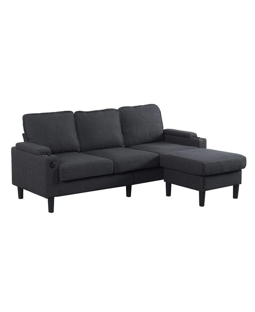 3-Seat Dark Grey Knockdown Sofa with Ottoman and Storage