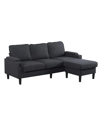3-Seat Dark Grey Knockdown Sofa with Ottoman and Storage