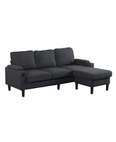 3-Seat Dark Grey Knockdown Sofa with Ottoman and Storage