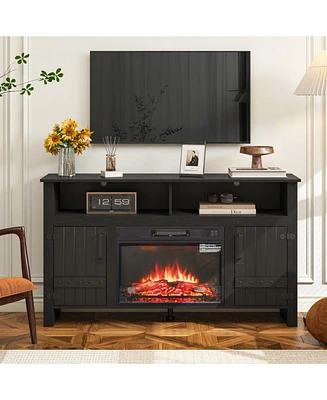 Black Entertainment Center with Infrared Electric Fireplace and Storage