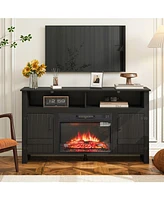 Black Entertainment Center with Infrared Electric Fireplace and Storage