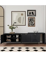 Extendable Tv Cabinet with Storage, Adjustable Shelves, Lacquered Wood Veneer