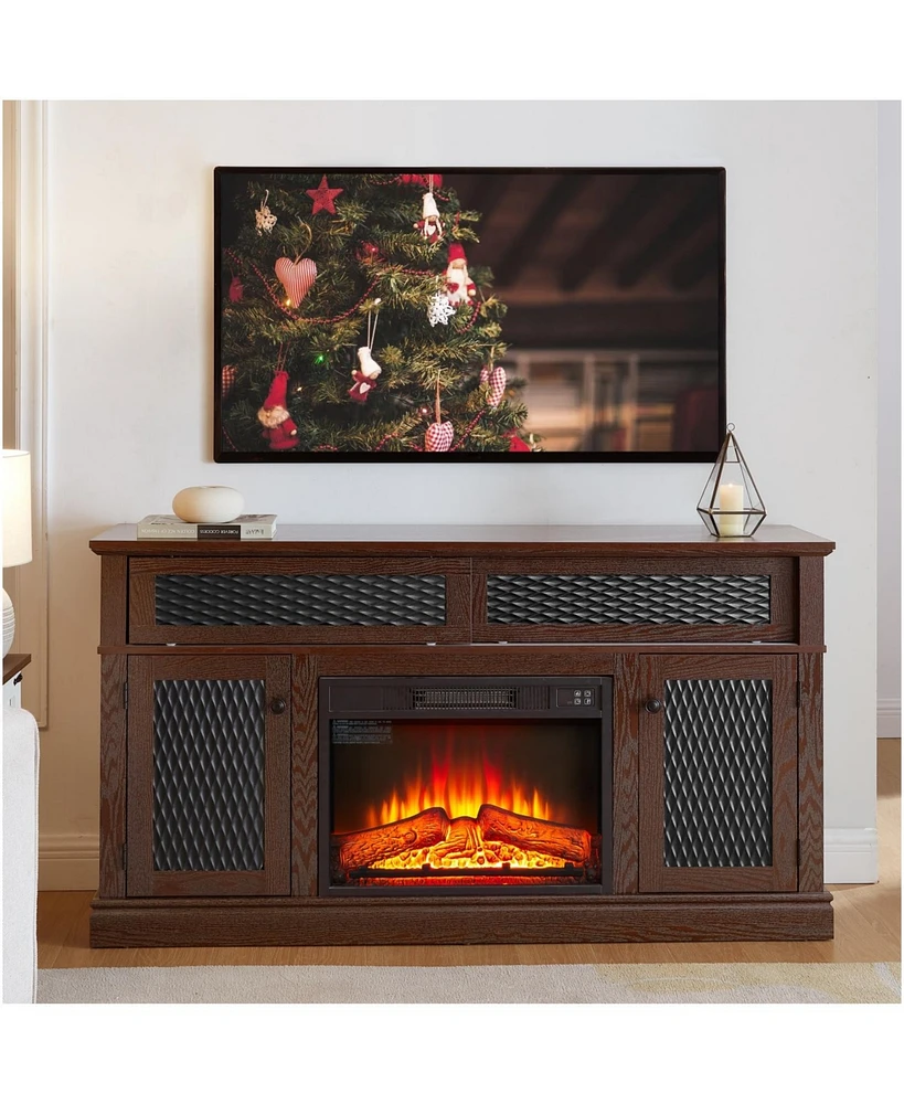 Embossed Tv Stand with 23" Fireplace, Sliding Door, and Storage