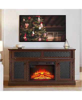 Embossed Tv Stand with 23" Fireplace, Sliding Door, and Storage