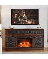 Embossed Tv Stand with 23" Fireplace, Sliding Door, and Storage