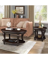 Espresso Living Room Coffee Table Set with End Side Tables (3-Piece)