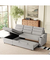 83" Convertible Sofa Bed with Storage, Recliner, and Cup Holder