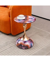 Mermaid Tail Coffee Table, Metal Pedestal Table, Accent Table for Small Spaces