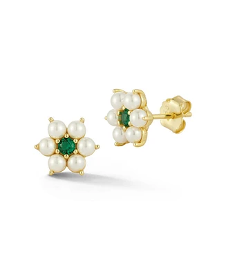 Rachel Zoe 14K Gold Plated Sterling Silver Dainty Pearl Flower Studs