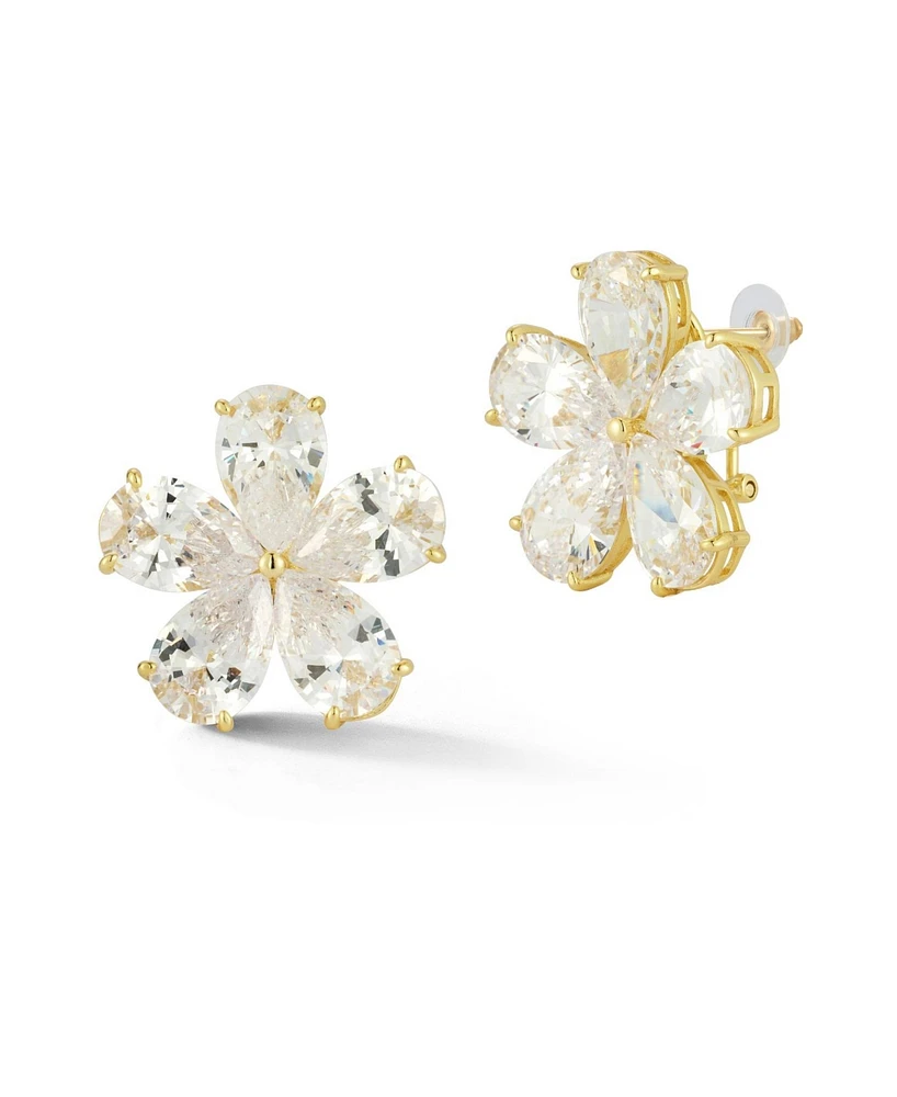 Rachel Zoe 14K Gold Plated Sterling Silver Statement Flower Omega Back Earrings