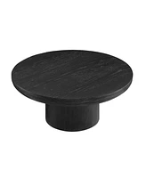 35.98inch Round Coffee Table with Cylindrical Leg,Wood Veneer Tabletop Table,Rounded Sofa Side Table for living Room Office,Black
