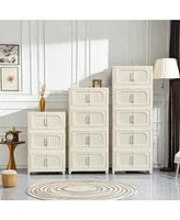 19.69" Cream White Folding Storage Cabinet with Wheels and Magnetic Door