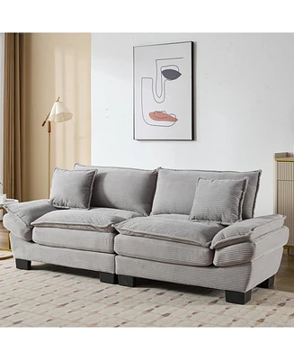 Corduroy Sofa Sleeper: Comfy, Deep-Seat Couch with Pillows