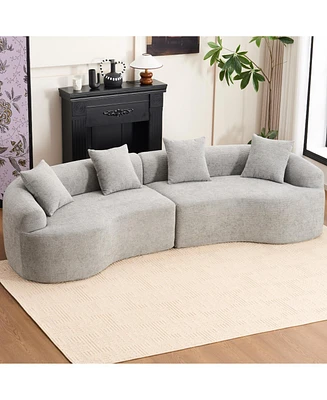 4-Seater Light Gray Sofa with Chenille Fabric and Pillows