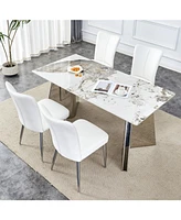 Pandora Patterned Sintered Stone Table with Stainless Steel Legs and 4 Pu Chairs