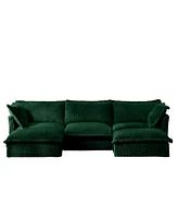 Slipcovered U Shape Sectional Sofa, Deep Seat, Green