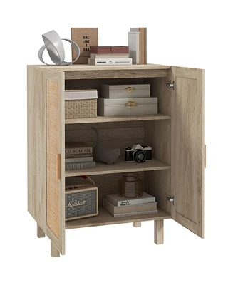 Sideboard Buffet Cabinet, Kitchen Cabinet, Coffee Bar Cabinet with 2 Rattan Doors and Adjustable Shelves, Natural
