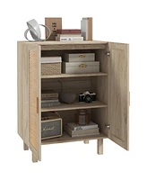 Sideboard Buffet Cabinet, Kitchen Cabinet, Coffee Bar Cabinet with 2 Rattan Doors and Adjustable Shelves, Natural