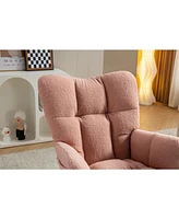 Teddy Fabric Rocking Chair With Adjustable Footrest,Pink