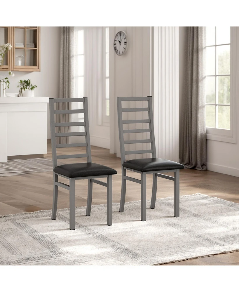 Modern Pu Leather Dining Chairs (Set of 2) with Steel Legs in Grey