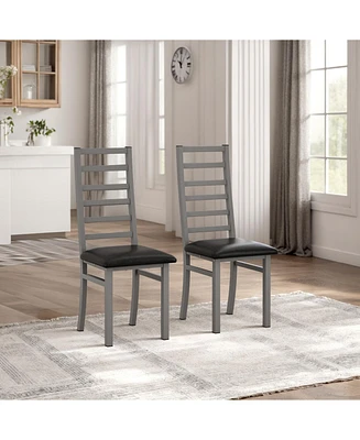 Modern Pu Leather Dining Chairs (Set of 2) with Steel Legs in Grey
