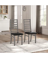 Modern Pu Leather Dining Chairs (Set of 2) with Steel Legs in Grey