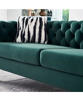 Chesterfield Modern Tufted Velvet Living Room Sofa, 84.25"W Couch,Green