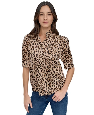 Dkny Jeans Women's Stand-Collar Puff-Sleeve Shirt - L3z