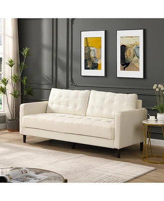 3-Seater High Resilience Modern Sofa, Wooden Frame Beige