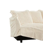 Modern 3-Seater Armless Sofa with Deep Seat in Cream Corduroy