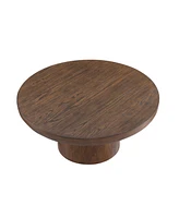 35.98inch Round Coffee Table with Cylindrical Leg,Wood Veneer Tabletop Table,Rounded Sofa Side Table for living Room Office,Brown