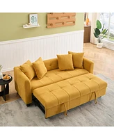 Yellow 3-Seater Flannel Sofa Bed