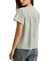 Lucky Brand Women's Cotton Pleated Split-Neck Peasant Top
