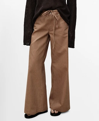Mango Women's Stripes and Belt Wide Leg Jeans