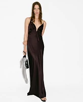 Mango Women's Gathered V-Neckline Satin Dress