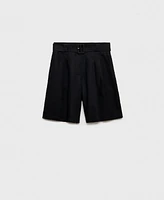 Mango Women's Belt Linen-Blend Bermuda Shorts