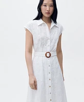 Mango Women's Belt Embroidered Shirt Dress