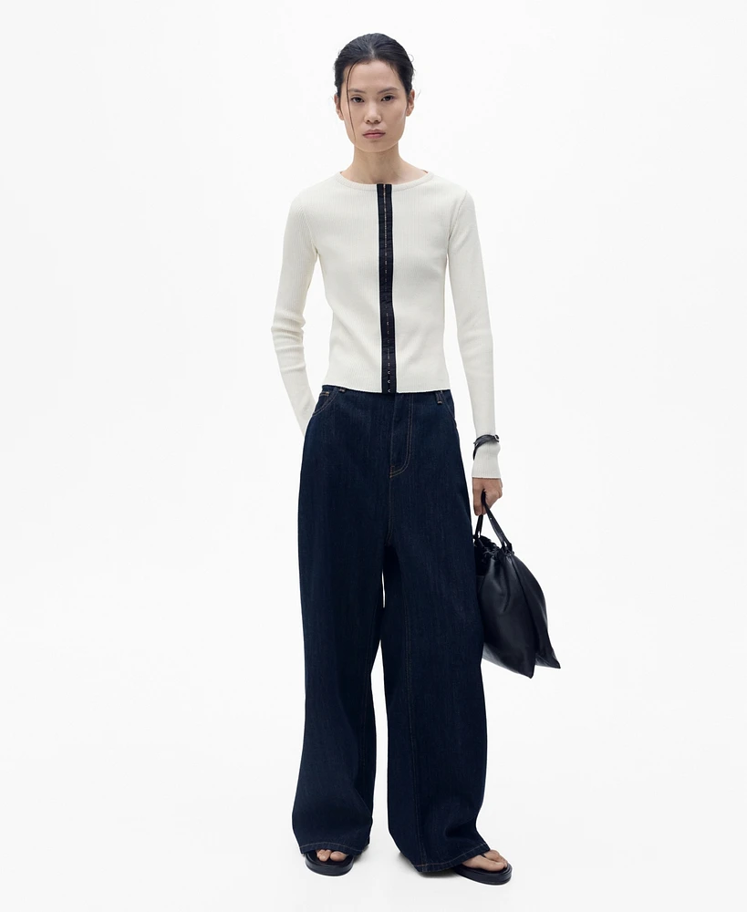 Mango Women's Contrasting Closure Cotton Cardigan