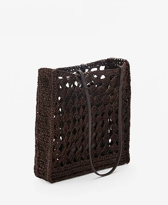 Mango Women's Natural Fiber Openwork Shopper Bag