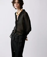 Mango Women's Bow Straight-Fit Linen Pants