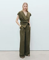 Mango Women's Linen-Blend Straight-Fit Pants