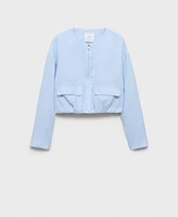 Mango Women's Pocketed Cropped Linen Jacket