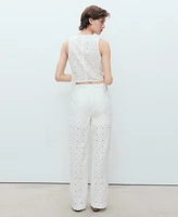 Mango Women's Straight-Fit Embroidered Cotton Pants