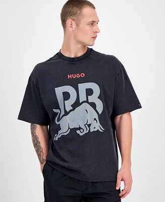 Hugo Boss Men's Washed Fanwear Oversized Short Sleeve Crewneck Bull Graphic T-Shirt