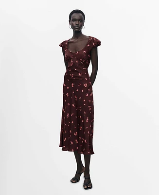 Mango Women's Short-Sleeved Floral Midi Dress