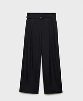 Mango Women's Belted Wide Leg Cotton Pants