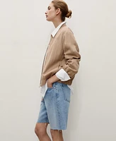 Mango Women's Frayed Hem Denim Bermuda Shorts