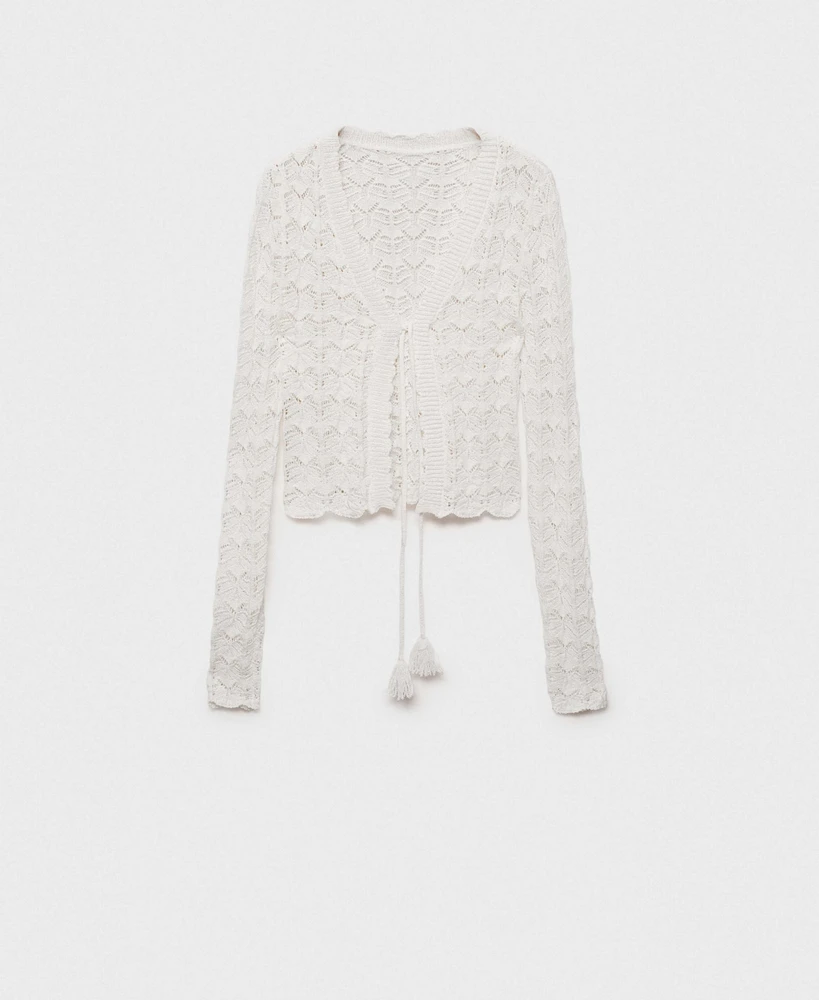 Mango Women's Crochet Bow Closure Cardigan